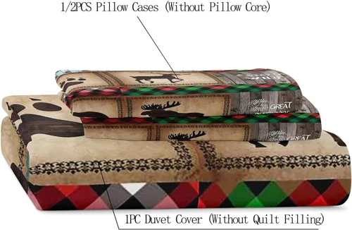 Miniatura 5 de LUVIVIHOME Juego de funda de edredón de 2 piezas, diseño de oso y alce, ciervo, ciervo, ropa de cama de cabaña, ropa de cama rústica de granja