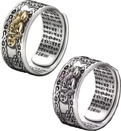 LIU JUN Anillo Feng Pixiu Mantra – Anillo original de Feng Shui para hombres y mujeres, protección de riqueza, amuleto de dinero de buena suerte,