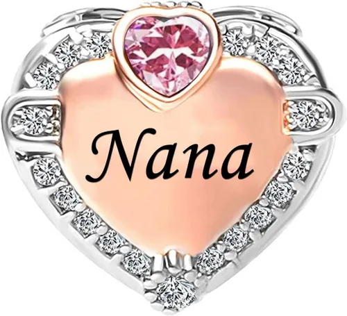 Miniatura 2 de KunBead Abalorios con forma de corazón de oro rosa para abuelas y abuelas compatibles con pulsera Pandora, regalos de joyería de cumpleaños