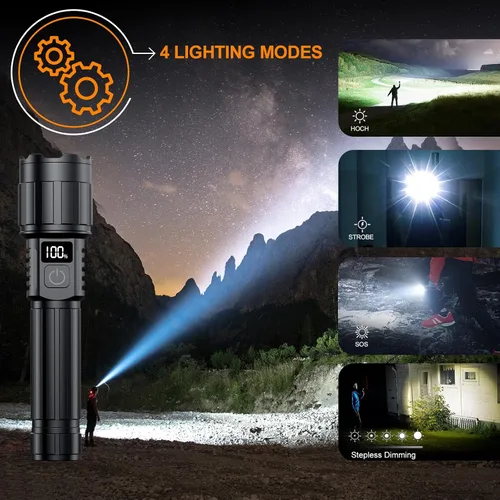 Miniatura 4 de Relybo Linterna LED recargable de 20000 lúmenes altos, largo alcance y tiempo de funcionamiento de 12 horas Linternas súper brillantes USB C