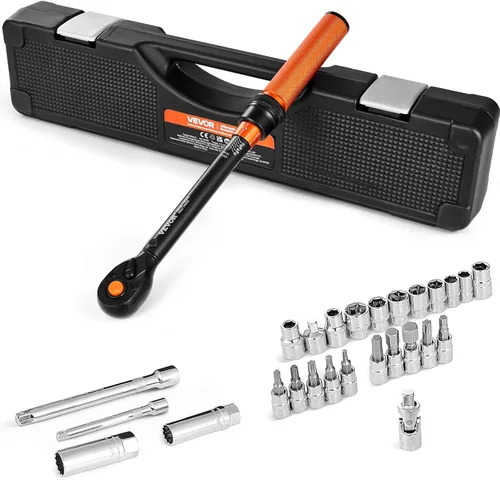 Miniatura 16 de VEVOR Llave dinamométrica de 1/2 pulgada con clic de 25-250 pies.libra/34-340 Nm, juego de llave dinamométrica ajustable de doble dirección, kit