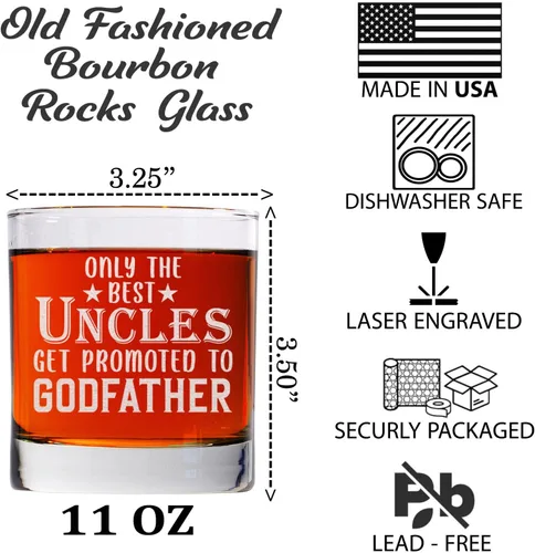 Miniatura 2 de Only The Best Uncles Get Promoted To Godfather - Vaso de whisky de 11 onzas – Regalo especial para padrino para comunión, bautismo, ¿serás mi padrino