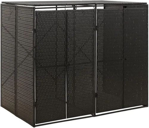 vidaXL - Cobertizo doble de ratán de polietileno, duradero, resistente a la intemperie, tapa de fácil acceso, puerta frontal con cerradura,