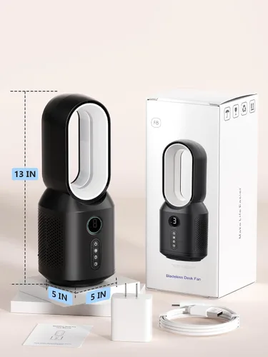Miniatura 8 de let'me Ventilador de escritorio de 13 pulgadas, pequeño ventilador de mesa sin aspas, ventilador oscilante de 106° con control táctil de 3