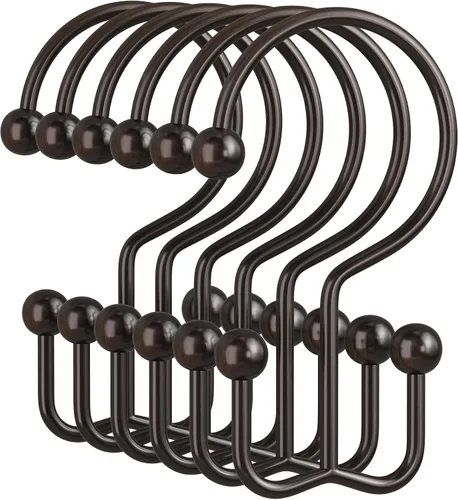 Miniatura 18 de Amazer Ganchos para cortina de ducha, anillos de cortina de ducha dobles de metal resistentes al óxido para ganchos de ducha enrollables, 12 anillos