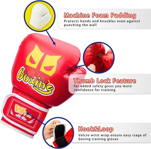 Miniatura 2 de Guantes de boxeo para niños de 6 onzas para niños y niñas de 6 a 12 años, guantes de entrenamiento para jóvenes y niños pequeños, saco de boxeo, Rojo
