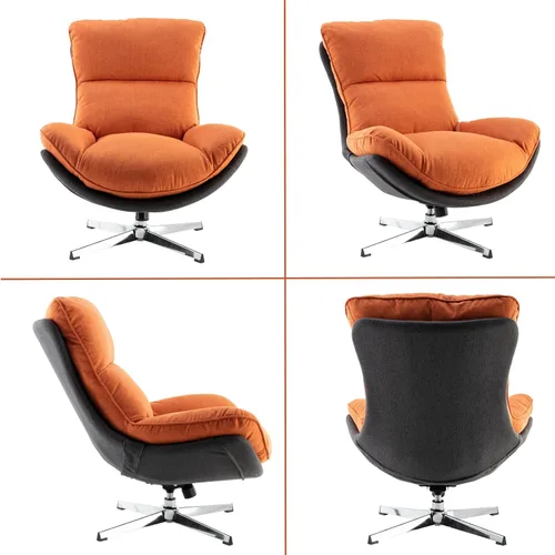 Miniatura 4 de HEAH-YO Silla giratoria decorativa, moderna silla de sala de estar con respaldo, silla de lectura tapizada de lino sin brazos para dormitorio