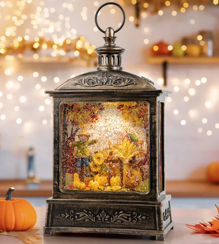 Miniatura 35 de Gnomos de Navidad de 10 pulgadas, linterna de globo de nieve iluminada, caprichoso árbol de Navidad y elfo escandinavo, linterna de agua musical
