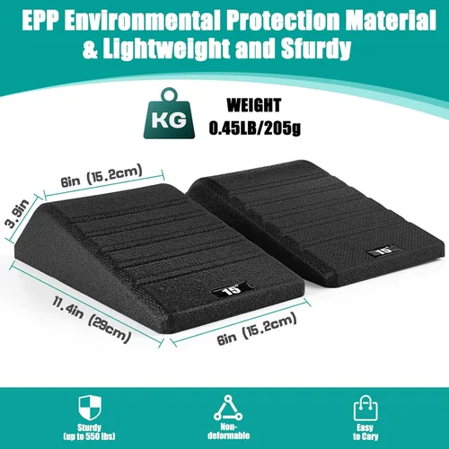 Miniatura 2 de Bloque de Cuña para Sentadillas 2 Piezas Rampa Profesional Antideslizante - Capacidad de Peso de 550 LBS - Tabla Inclinada para Estiramiento de Negro
