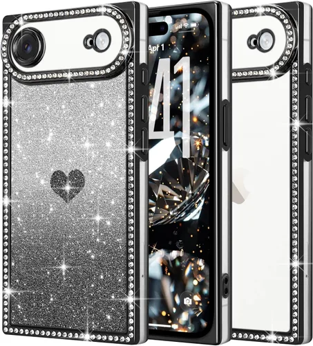 Miniatura 56 de Funda para iPhone 13, funda de diamantes de imitación de lujo con patrón de corazón de amor de cristal [papel con purpurina extraíble], parachoques