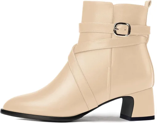 Miniatura 2 de WAYDERNS Botas altas de tobillo con hebilla casual para mujer, con correa de tobillo sólida mate, tacón bajo y grueso, 2 pulgadas