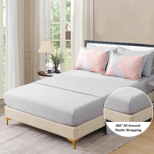 Miniatura 4 de Yiran Juego de edredón de 7 piezas color gris rubor floral en una bolsa, juego de ropa de cama de microfibra suave, tamaño Queen de 90"×90
