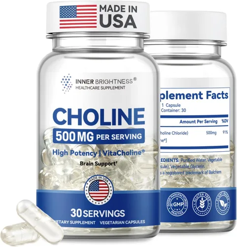 Suplementos prenatales de colina, cápsulas líquidas para concentración, memoria y energía, 500 mg de VitaCholina pura, apoya el desarrollo cognitivo