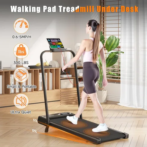 Miniatura 2 de Almohadilla para caminar con barra de asa, caminadora con inclinación del 8%, 2.5 HP silenciosa debajo del escritorio 320 libras 2 en 1 caminadoras