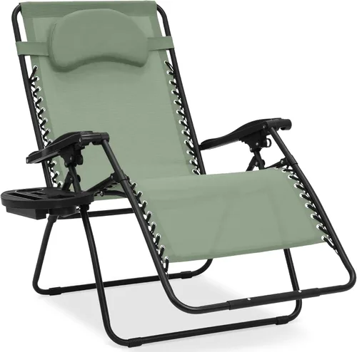 Miniatura 33 de Best Choice Products Silla de gravedad cero de gran tamaño, plegable para patio al aire libre, reclinable, con soporte para tazas, bandeja de Verde