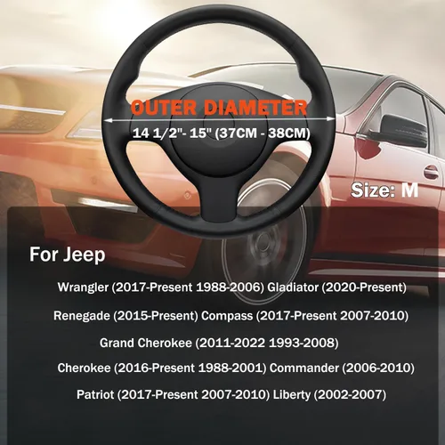 Miniatura 9 de XHRING Funda para volante de automóvil para Jeep Wrangler JL JK Gladiator Renegade Compass Grand Cherokee/Cherokee Patriot 4XE Rubicon Sahara JKU