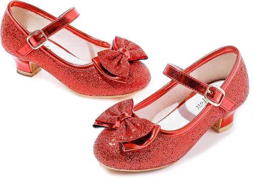 Miniatura 5 de Walofou Zapatos de vestir para niñas de flores, zapatos de tacón para fiesta de boda, zapatos planos de princesa Mary Jane para niños pequeños