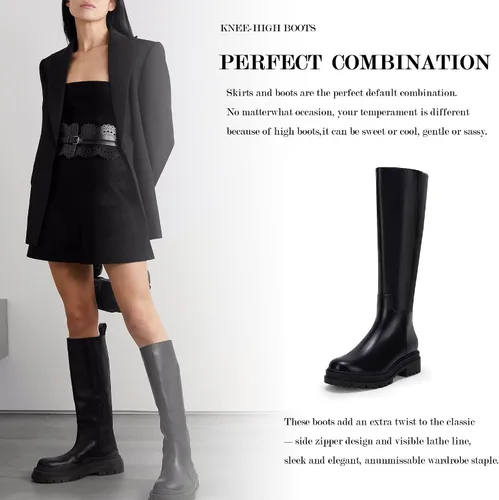 Miniatura 4 de Botas de plataforma hasta la rodilla para mujer, tacón grueso, cremallera lateral, botas de otoño e invierno