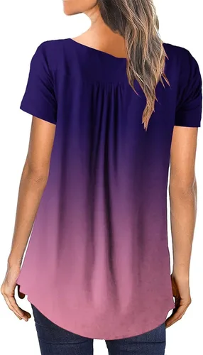 Miniatura 3 de Blusas elegantes para mujer, estilo Henley, cuello en V, manga corta, talla grande, ajuste cuadrado, con botones frontales, blusas de manga corta