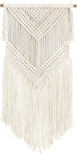 Livalaya Tapiz bohemio tejido de macramé para colgar en la pared, color beige, 16 x 36 pulgadas, moderno tapiz bohemio para decoración de pared,