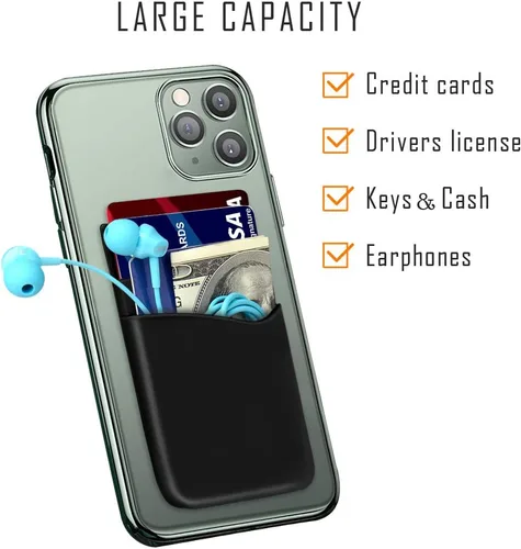Miniatura 2 de SHANSHUI Billetera para Teléfono, Paquete de 3 Portadores de Tarjetas de Crédito para Billetera de Teléfono Negra Adherible de 2 Ranuras para Casi