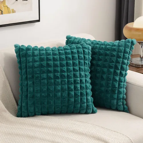 Miniatura 18 de FUTEI Juego de 2 fundas de almohada decorativas burdeos de 22 x 22 pulgadas, fundas de cojín cuadradas color rojo vino, a cuadros de piel sintética