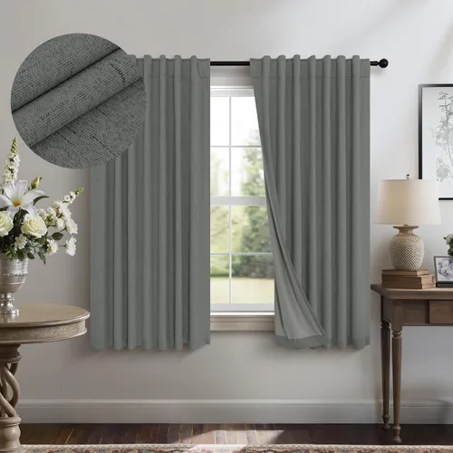 Miniatura 63 de Pitalk Cortinas cortas 100% opacas de lino para cafetería, 40 pulgadas de largo, 2 paneles, cortinas de puerta francesa para ventana, cortina