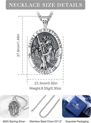 Miniatura 7 de EUDORA Collar de plata de ley 925 con San MiguelSan CristóbalSan BenitoVirgen MaríaSan Judas TadeoCruz de Buen PastorArcángel, Medalla con colgante