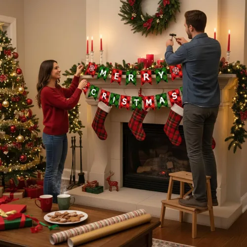 Miniatura 3 de Cartel de Feliz Navidad con cuerda, letrero de papel para chimenea, pared y ventana, decoración de fiesta navideña para el hogar y la oficina