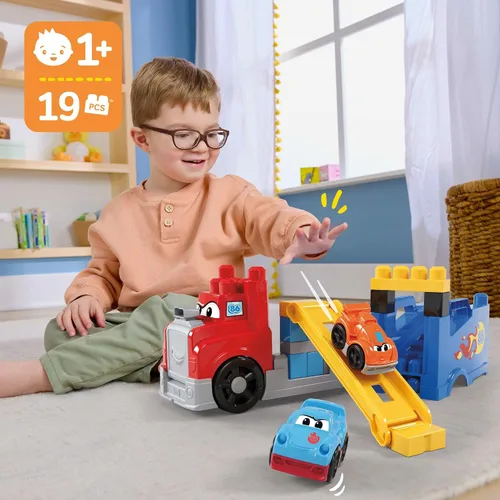 Miniatura 2 de MEGA BLOKS First Builders - Juego de bloques de construcción para niños pequeños, construye y corre con plataforma con 19 piezas, 2 autos