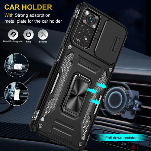 Miniatura 6 de Wefor XiaoMi RedMi Note 11 (4G) - Funda con cubierta para cámara deslizante, soporte de anillo magnético de 360° mejorado grado militar a prueba