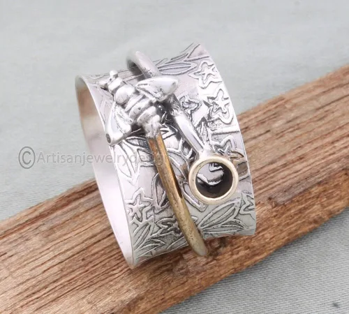 Miniatura 2 de Anillo de plata giratorio, anillo de plata 925, anillo hecho a mano, anillo de plata martillada, anillo de plata giratoria, anillo giratorio