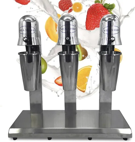 Mezclador de bebidas comercial de 110 V con 3 cabezales, batidora de leche, mezclador de leche retro de acero inoxidable y espumador de leche,