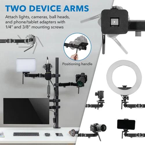 Miniatura 8 de Mount-It! Soporte de escritorio de transmisión todo en uno – Configuración de 4 brazos para monitor, cámara, anillo de luz y micrófono – Equipo