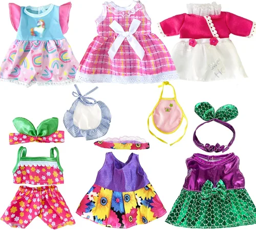 Miniatura 10 de Ropa de muñeca de bebé, 6 juegos de ropa de muñeca vestido para muñeca de 10 a 12 pulgadas, accesorios de ropa de muñeca para muñeca bebé niña Morado