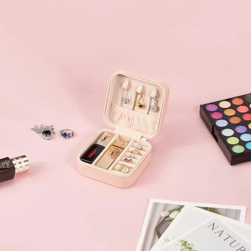 Miniatura 2 de LETURE Joyero pequeño de piel sintética, estuche portátil de viaje para anillos, colgantes, aretes, collares, organizador de pulseras, cajas