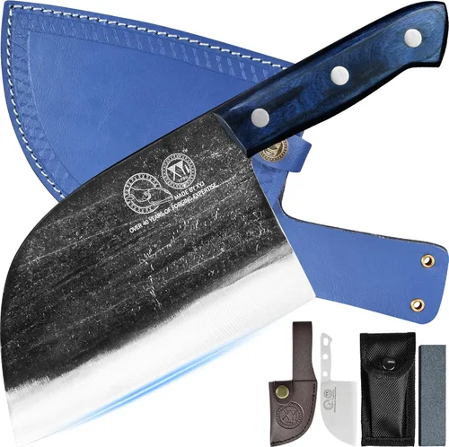 Miniatura 8 de Cuchillo de chef serbio de tanga completa, cuchillo de carnicero, cuchillos de cocina, juego con funda de cuero, para llevar, de carnicero (20.32 cm)