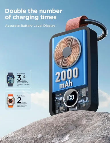 Miniatura 2 de JOYROOM Cargador inalámbrico portátil de 2000 mAh compatible con Apple Watch Series 11/10/9/8/7/6/5/4/3/2/1/SE/UItra 3/UItra 2/Ultra, cargador Negro