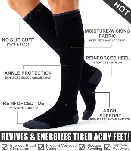 Miniatura 110 de Paquete de 3 pares de calcetines de compresión médica para mejorar la circulación de mujeres y hombres, para correr, hacer deporte y amamantar
