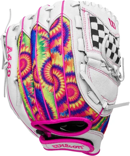 Miniatura 2 de Wilson A440 Adult + Youth Fastpitch Softball Glove + Mitt Sizes 11" - 12" Right + Left Hand Throw Multiple Styles Blanco/Rosa/Tie Dye