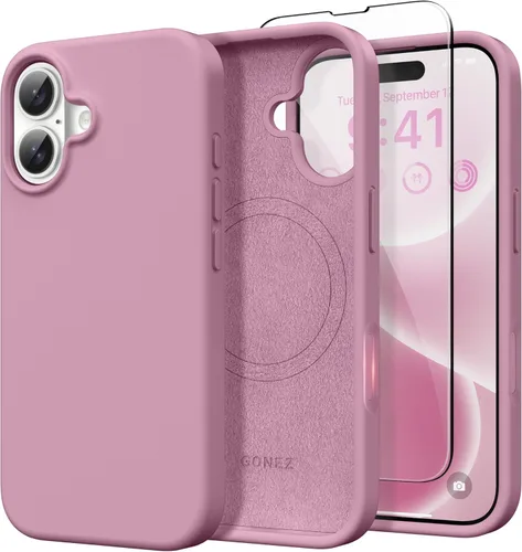 Miniatura 96 de GONEZ Funda de silicona para iPhone 14 Pro Max, compatible con MagSafe, con protector de pantalla + protector de lente de cámara, silicona líquida a