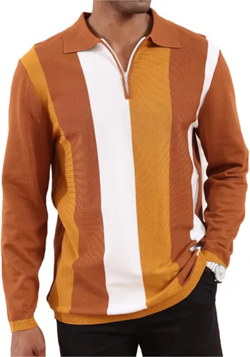 Miniatura 9 de Camisas polo de moda para hombre, camisas de punto vintage a rayas, camisas de golf casuales ajustadas