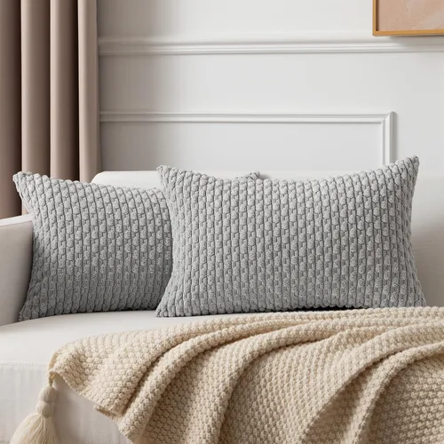Miniatura 106 de Kevin Textile - Juego de 2 fundas de almohada decorativas de pana de 22 x 22 pulgadas, suaves, estilo bohemio, a rayas, decoración moderna del hogar