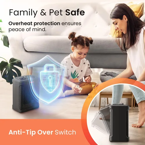 Miniatura 4 de Pro Breeze Calentador de espacio: calentador eléctrico portátil de 1500 W para uso en interiores, calentador de cerámica con termostato ajustable