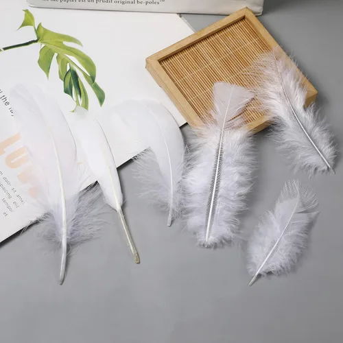 Miniatura 2 de Larryhot White Craft Feathers - 240 plumas naturales mixtas de 6 estilos para bodas, fiestas en casa, suministros de atrapasueños y manualidades