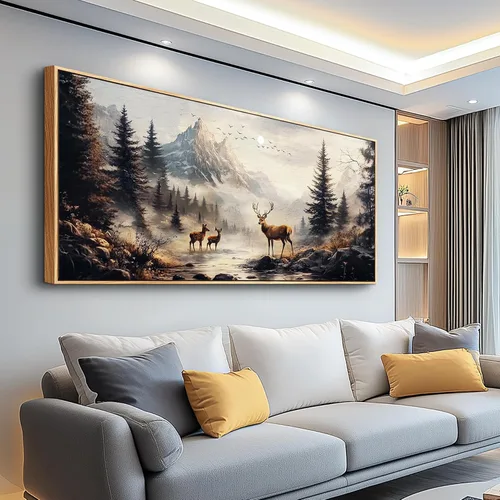 Miniatura 15 de KELIYUAN Lienzo decorativo de pared para sala de estar, decoración de pared grande para dormitorio, pintura de paisaje de alce, montaña, fotos