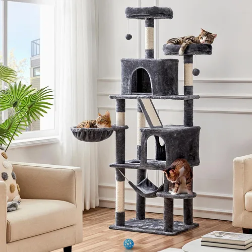 Miniatura 3 de Topeakmart Torre grande para gatos de 71.5 pulgadas para gatos de interior, muebles para gatos de varios niveles con condominios, perchas, canasta