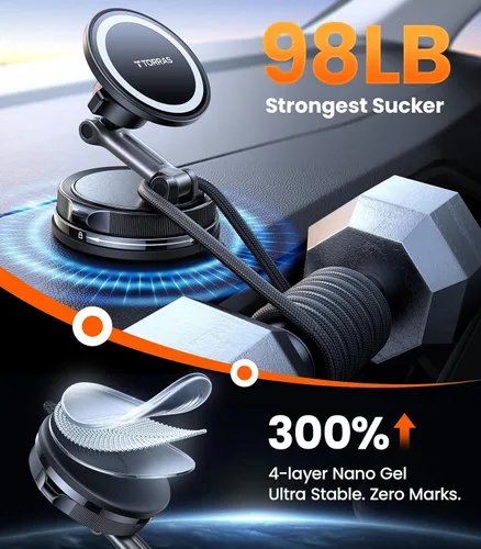 Miniatura 3 de TORRAS 2026 Vacuum para Montura de Coche Magsafe【98+LBS de Sujeción Más Fuerte y Imán Ultra】Soporte Magnético para Teléfono para Tu Coche, Montura