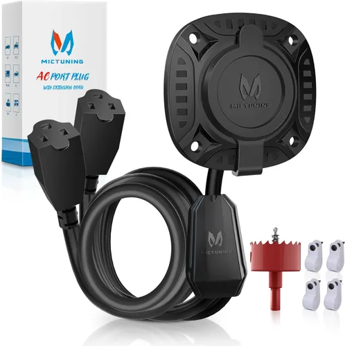 Miniatura 14 de MICTUNING Enchufe de puerto de CA de 20 pulgadas de 15 A con cable de extensión integrado de alta resistencia con tapa y sierra de agujero
