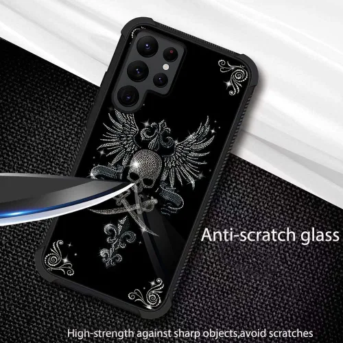 Miniatura 3 de ZHEGAILIAN Funda compatible con Samsung Galaxy S22 Ultra, funda de vidrio orgánico para niñas, mujeres y hombres, diseño de cuatro esquinas, Cabeza
